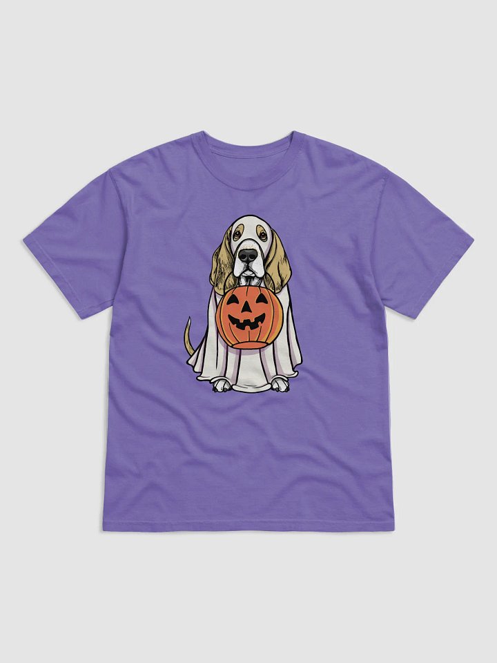 Funny Halloween Basset Hound(Lemon) T-Shirt | Funny Basset Hound Wearing a Ghost Costume and Holding a Pumpkin Basket product image (1)