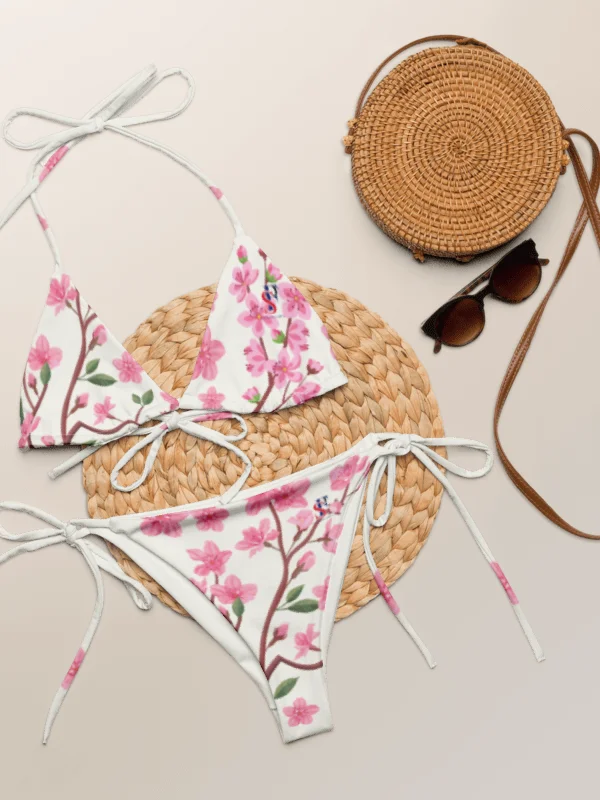 Peach Blossom Breeze white Cream String Bikini Set product image (7)