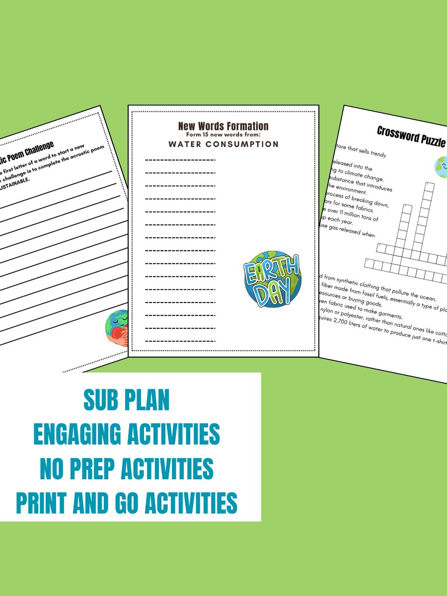 Earth Day Activities Sub Plan Independent Work Middle School 6th 7th 8th Grade product image (2)