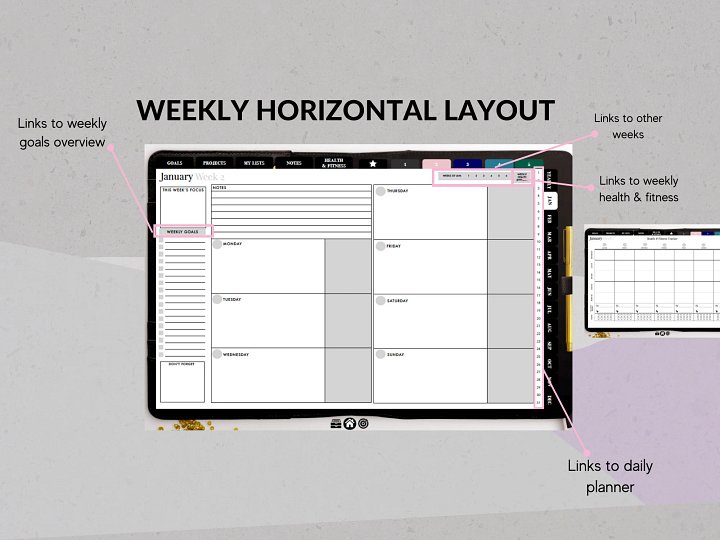 Undated Digital Planner - Black Horizontal Week | Ideal for iPad & Phone product image (2)