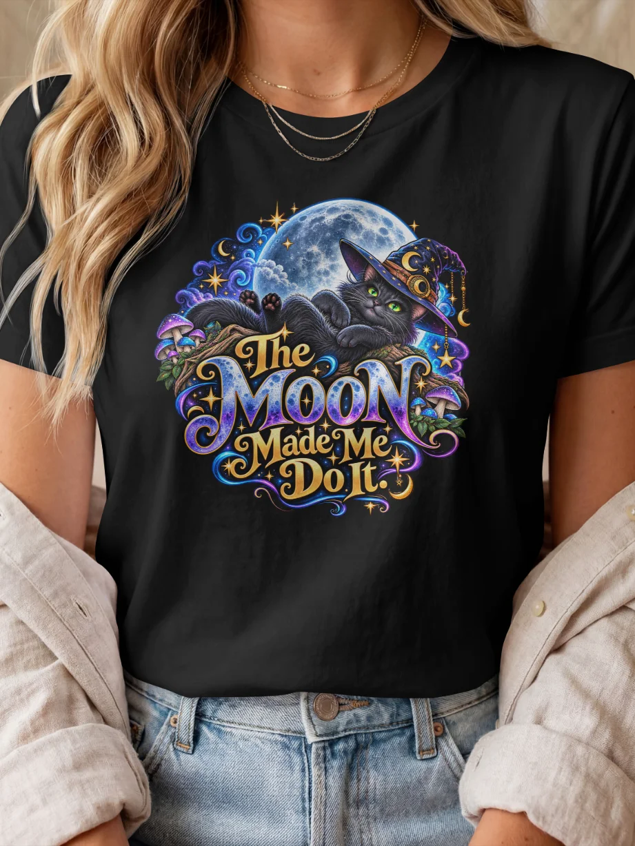 The Moon Made Me Do It - Gildan Heavyweight T-Shirt - Black Cat & Moon Design product image (1)