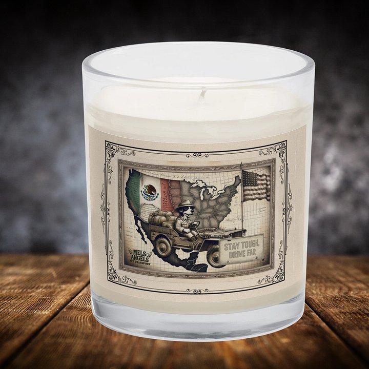 Mels Angels "Stay Tough, Drive Far" Soy Wax Candle – Vintage Map & Dog Design product image (1)