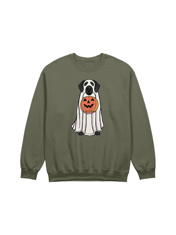 Funny Halloween German Shorthaired Pointer(Black) Sweatshirt | Funny GSP Wearing a Ghost Costume and Holding a Pumpkin Basket product image (12)