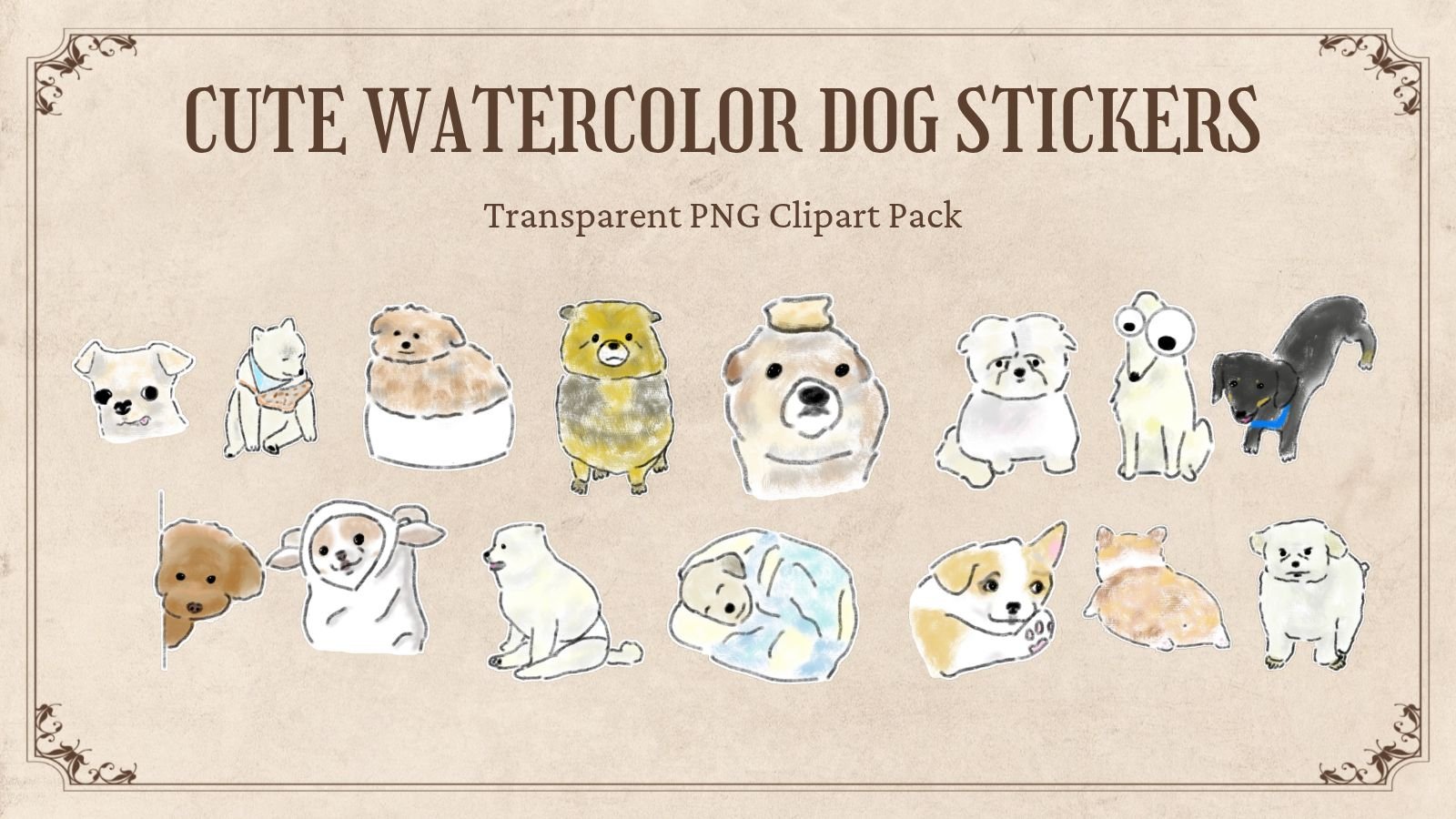 Aesthetic Hand-Drawn Watercolor Dog Sticker & Clipart Pack product image (1)
