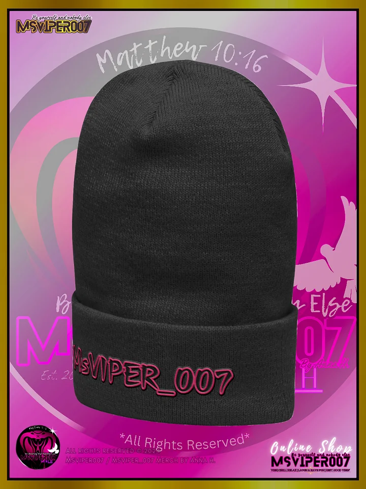 Cuffed Beanie [ Embroidered Design(s) ] - "MsViper_007™ Brand [pink/blk] - Support&Sport" Stylish Beanie by Anna H. product image (2)