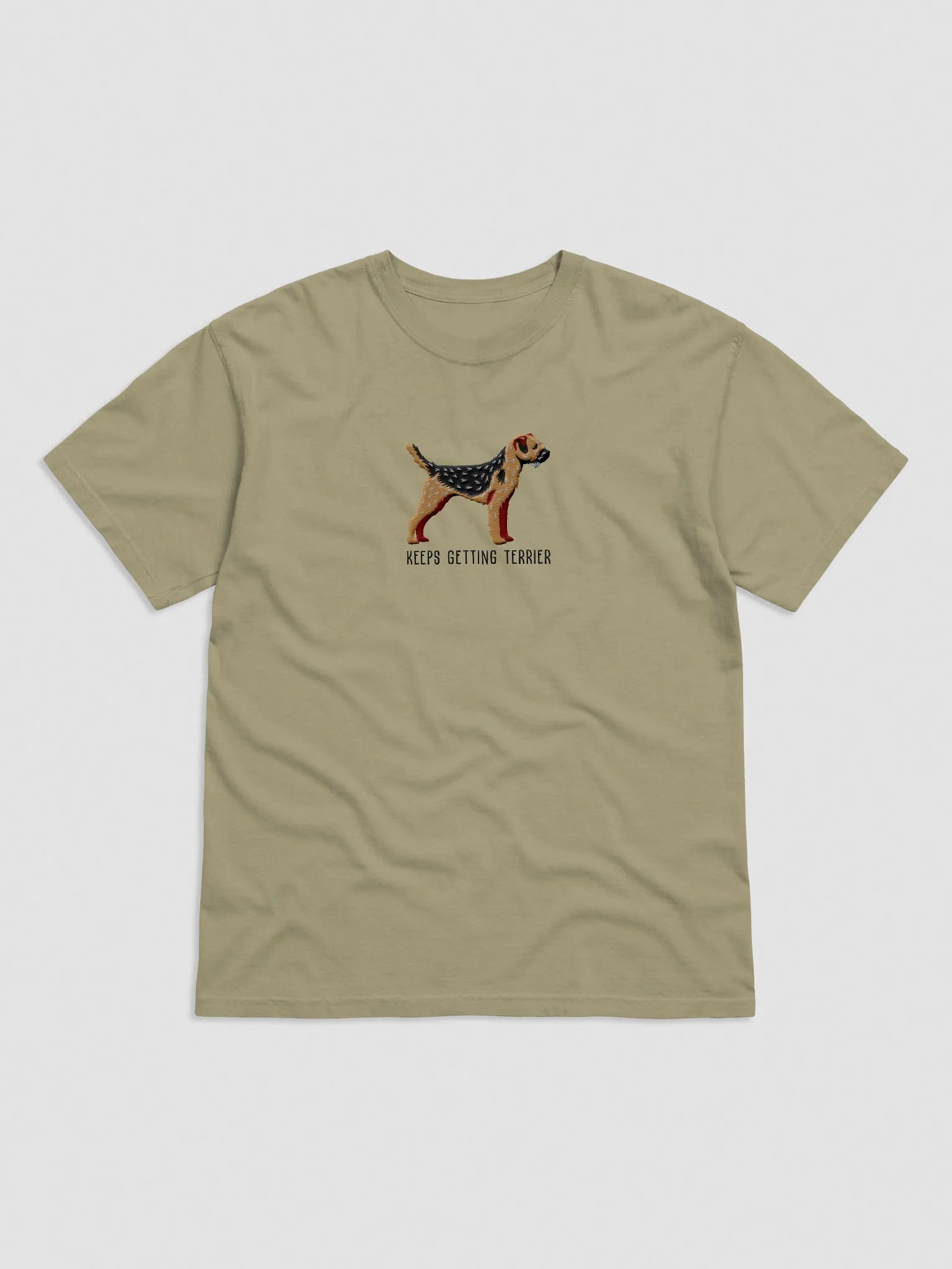 Keeps Getting Terrier T-Shirt(Embroidered) of a Border Terrier(Black & Tan) product image (4)