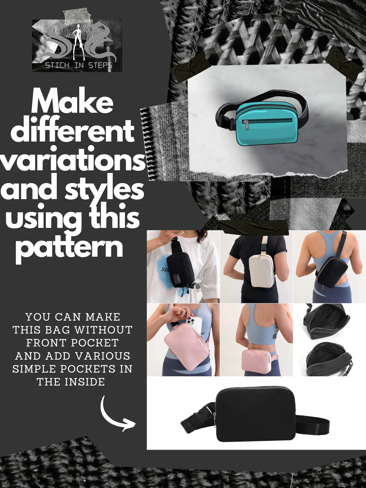 Modern rectangle shape Waist Bag - Sewing Pattern product image (7)