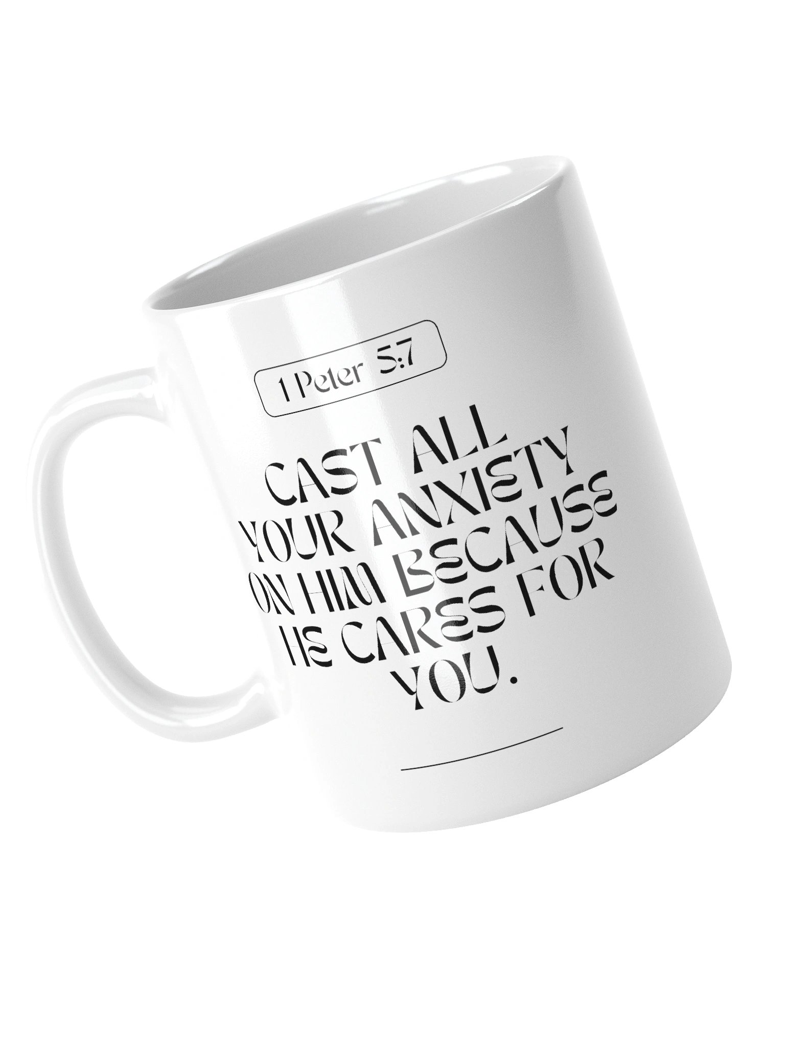 1 Peter 5:7 White Glossy Mug product image (13)