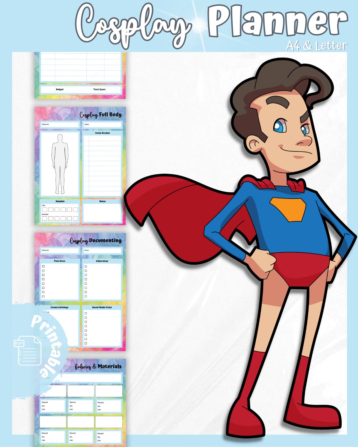Blue Cosplay Planner Printable product image (1)