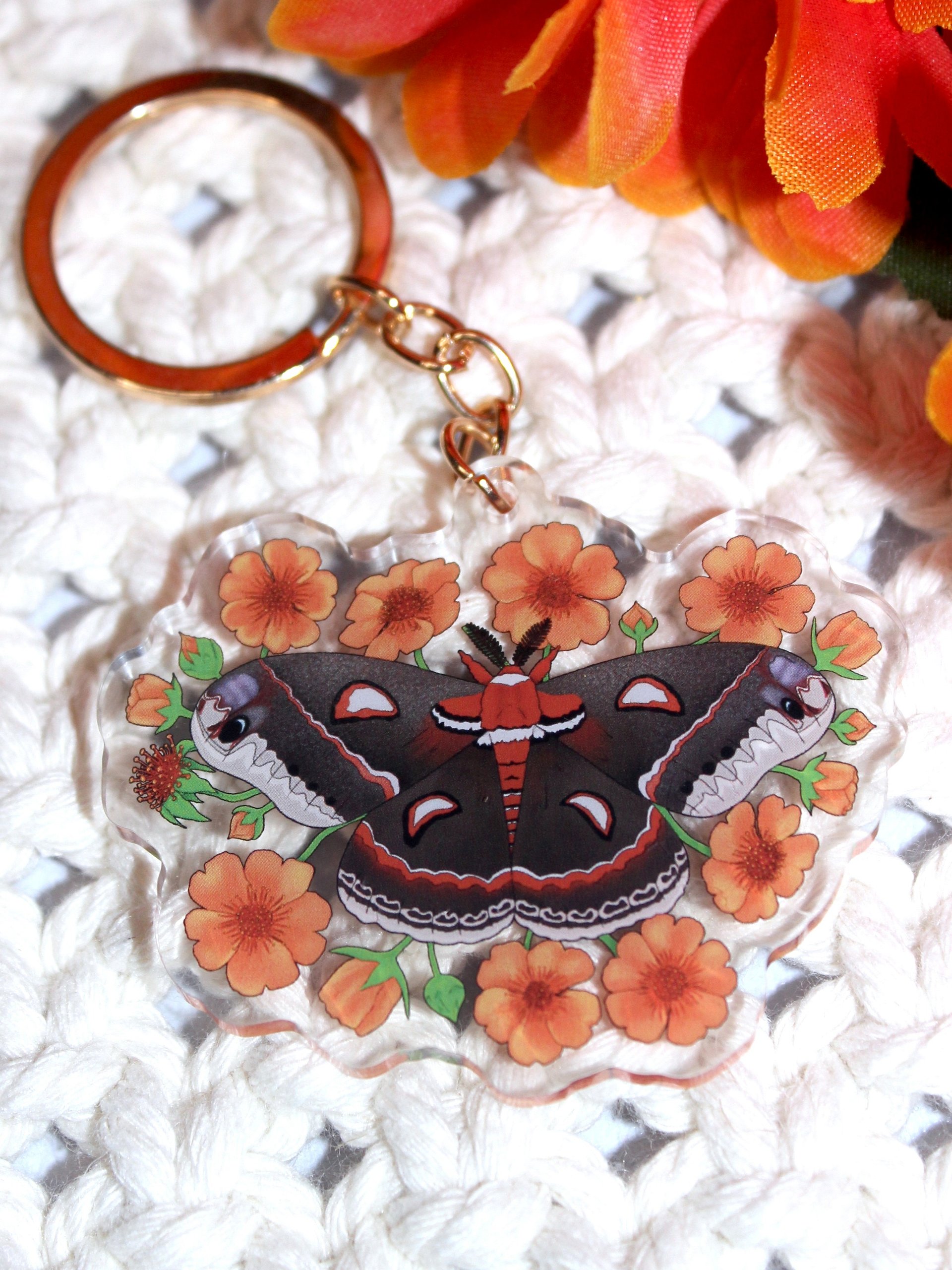Floral Cecropia Moth Acrylic Keychain product image (1)