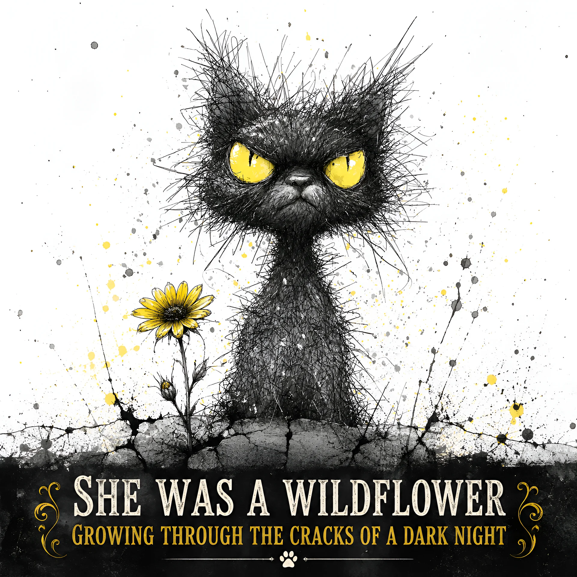 Black Cat Wildflower Premium Oversized T-Shirt, Gothic Cat Lover Gift, Faded Black Shirt product image (10)