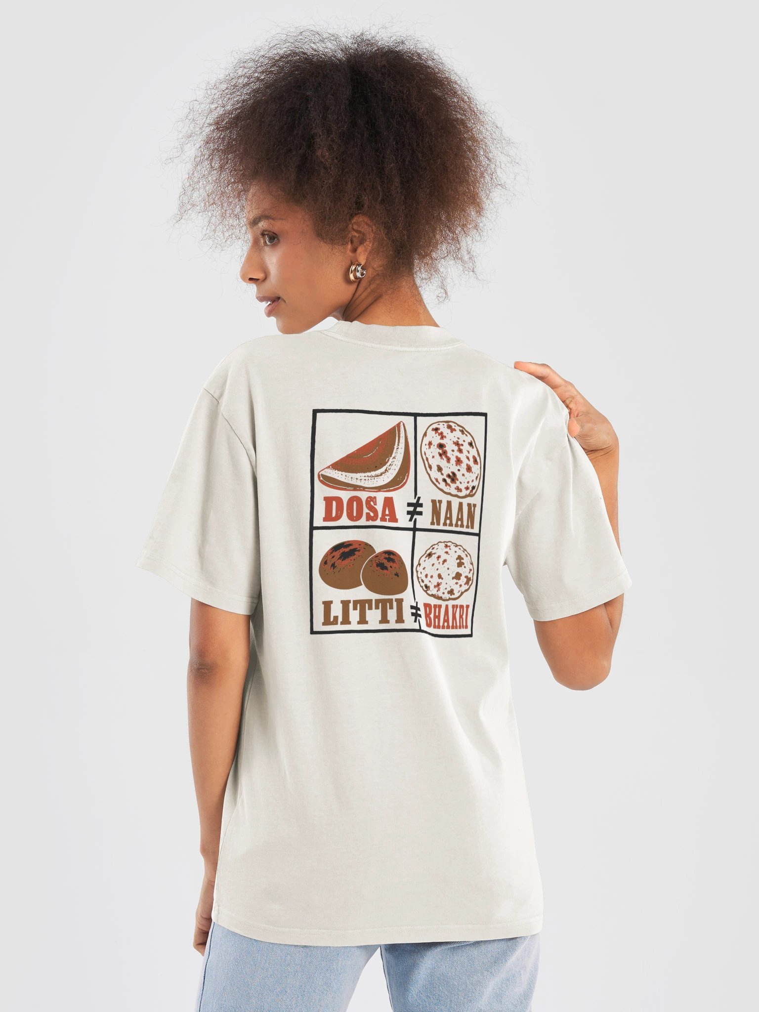 Dosa ≠ Naan ≠ Litti ≠ Bhakri (Oversized Faded Tee, Back Print) product image (6)