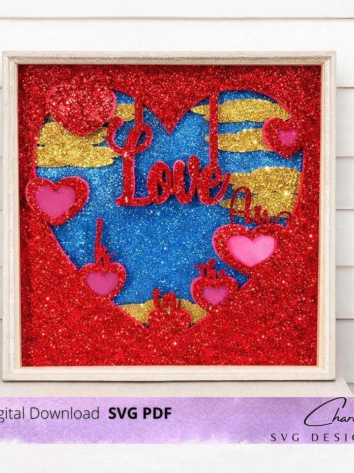 3D Love Is In The Air Valentine SVG Layered Shadow Box Design product image (2)