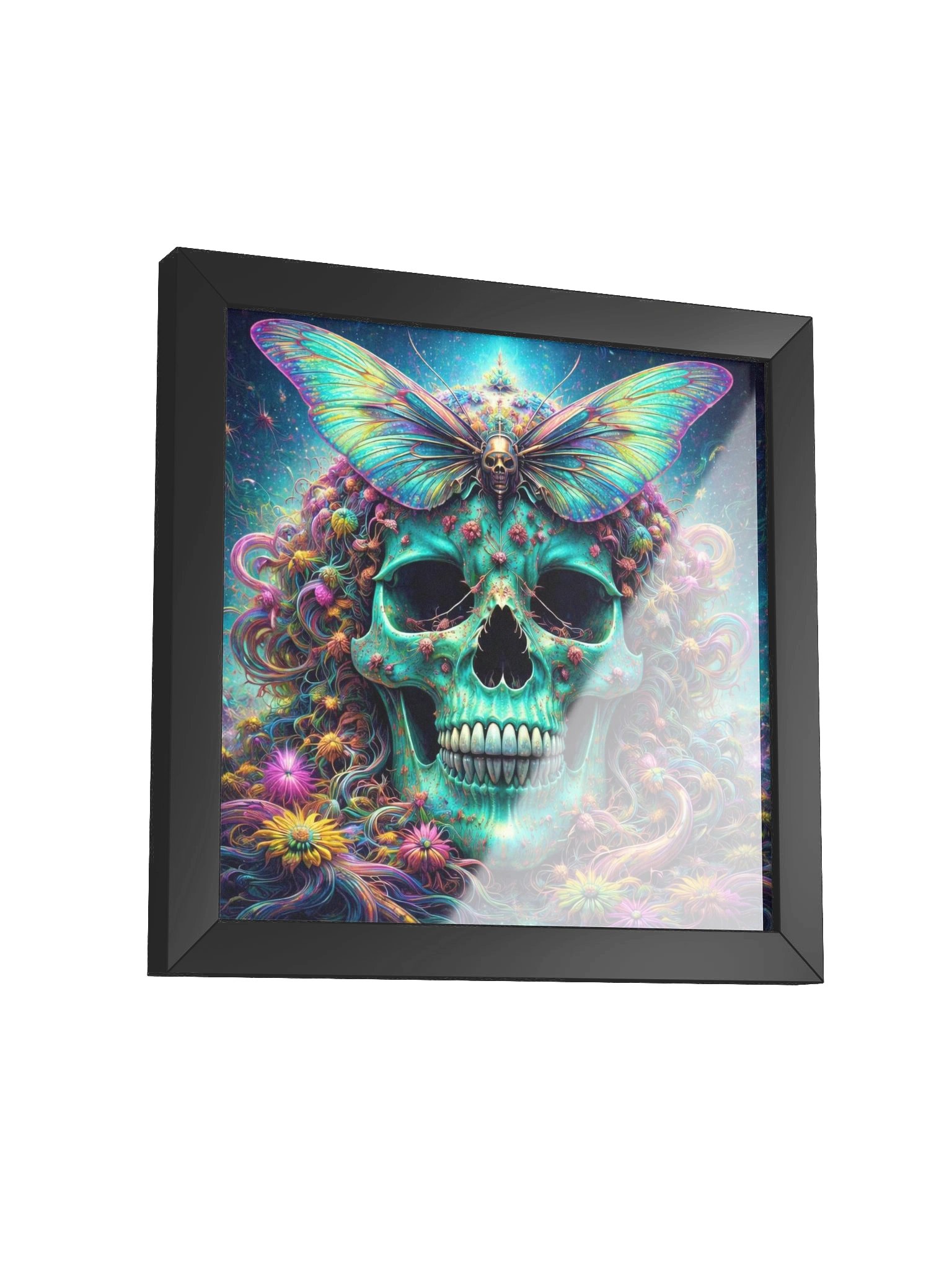 Psychedelic Organic Skull – Neon Moth Surreal Wall Art product image (3)