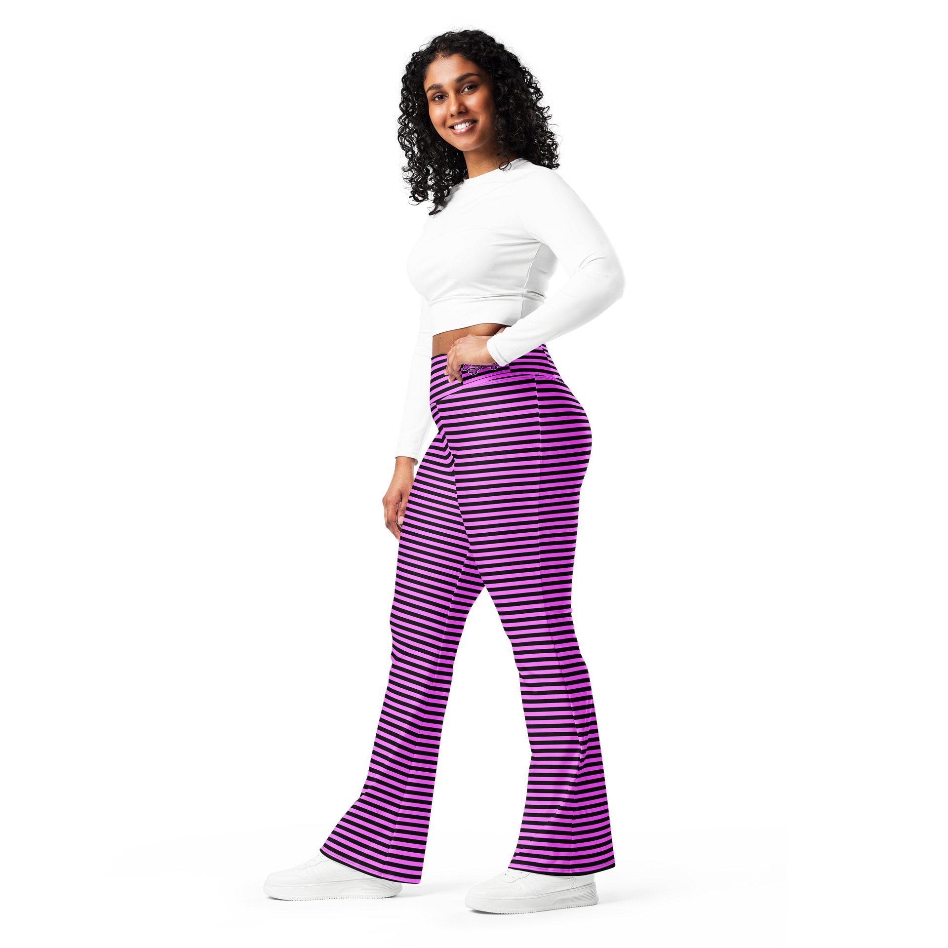 Pink and Blaque Stripped Kat Skull Flares product image (11)