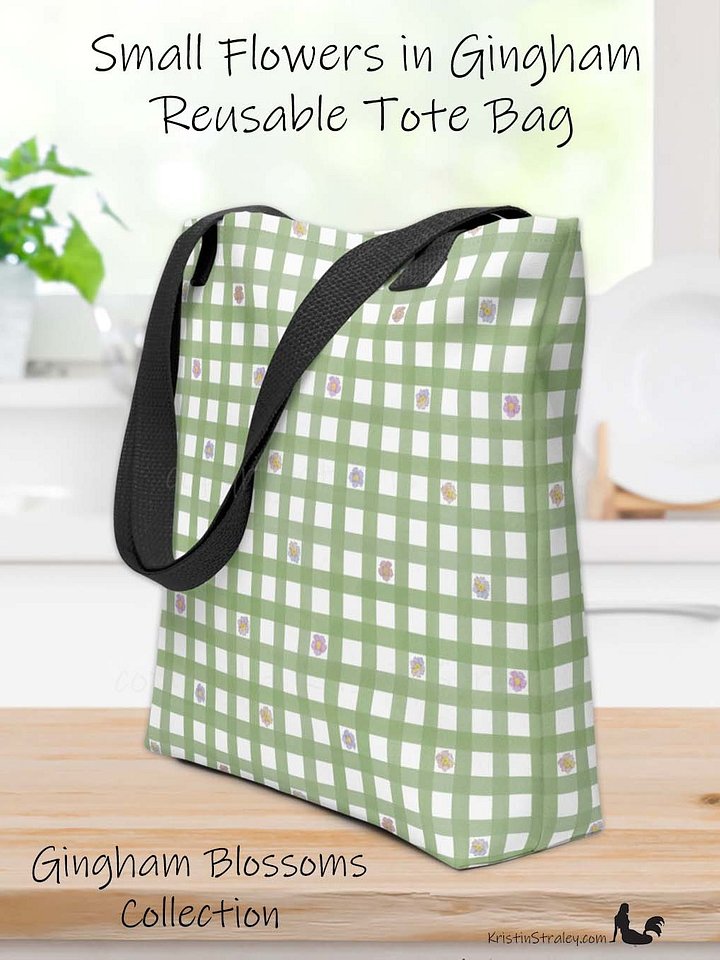 Gingham Blossoms - Small Flowers in Green Gingham Tote Bag product image (1)