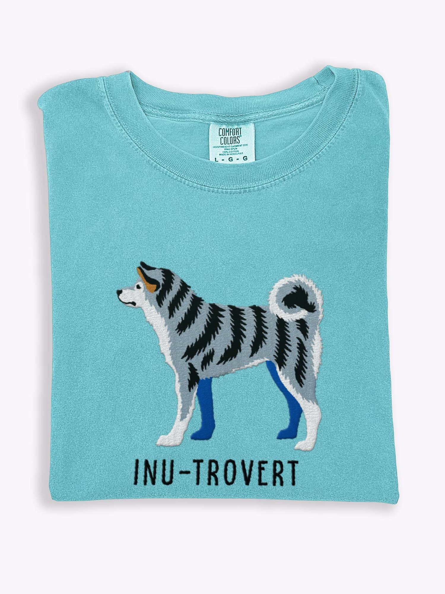 Inu-Trovert T-Shirt(Embroidered) of a Japanese Akita(Blue Brindle) product image (1)