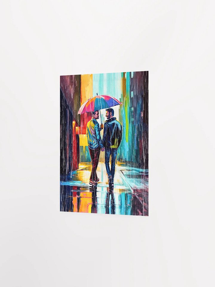 Gay Couple In The Rain – Colorful Two Hearts Studio Art Print product image (2)