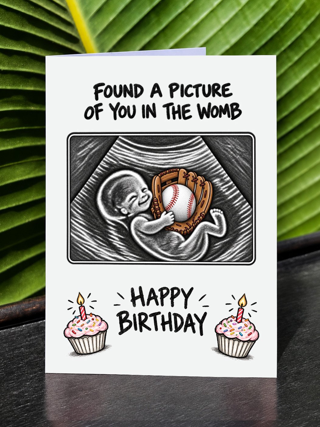 FUNNY BASEBALL OBSESSED BIRTHDAY CARD | Sports Lover, Ultrasound Baby Illustration In The Womb product image (1)
