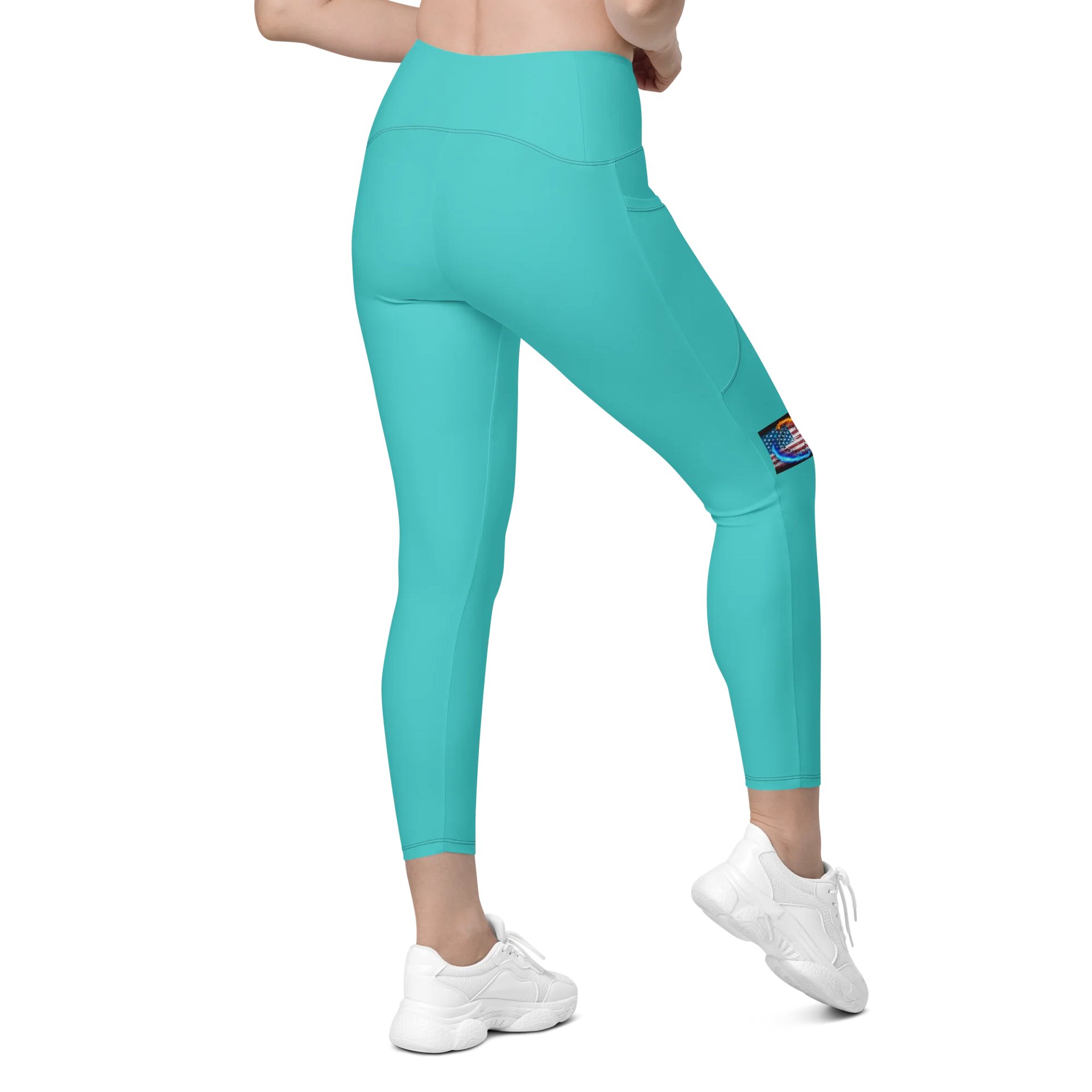 Leggings w pockets small logo turquoise product image (8)