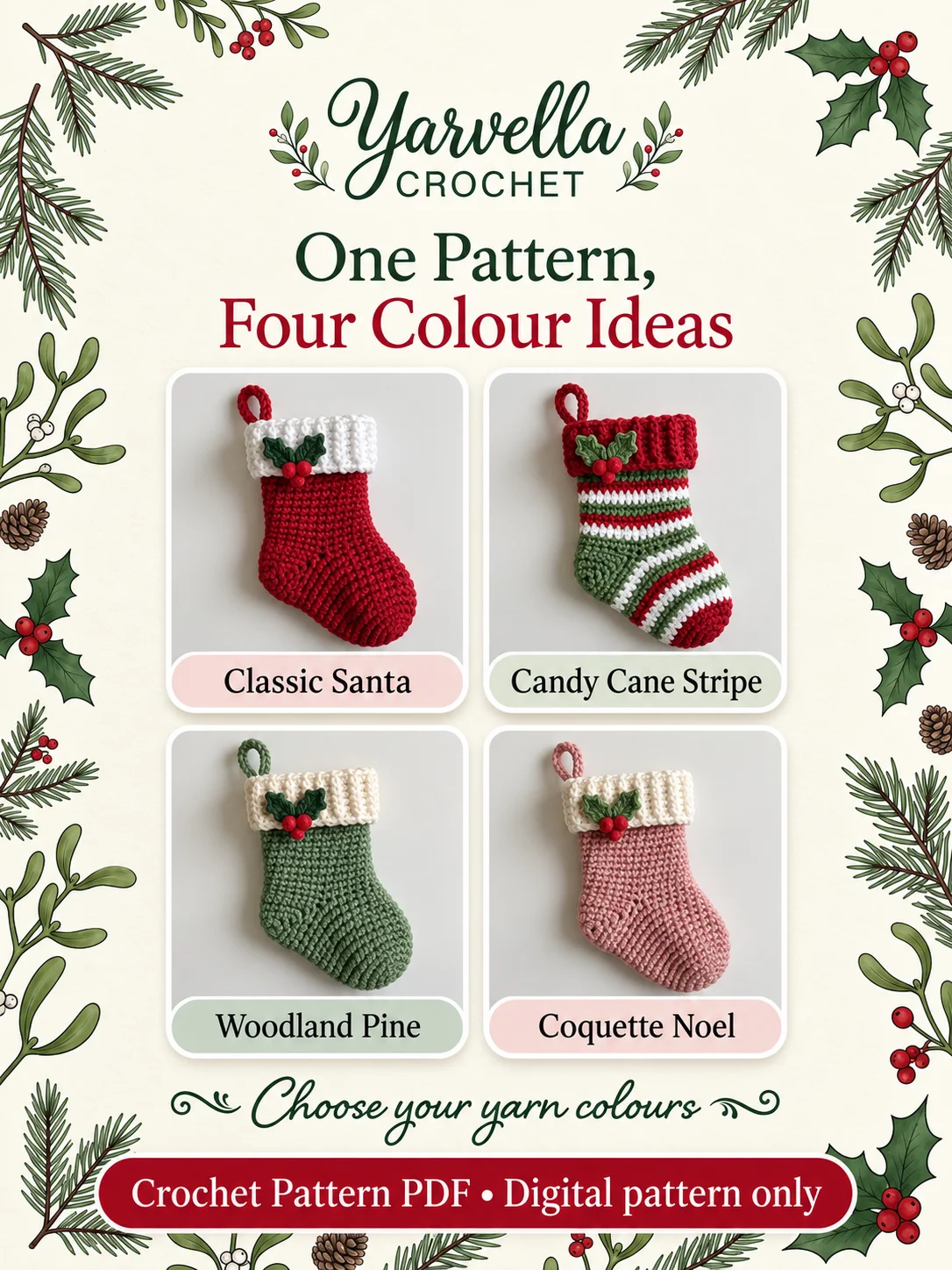 Mini Christmas Stocking Crochet Pattern PDF – Holiday Tree Ornament product image (3)