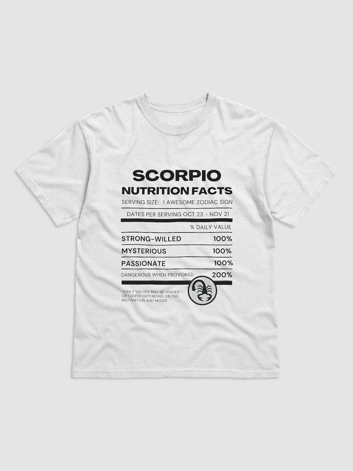 Scorpio Nutrition Facts T-Shirt (Black Writing) product image (13)
