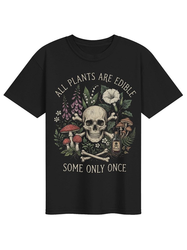 Dark Botanical Tee | Vintage Skull & Mushroom Illustration product image (2)