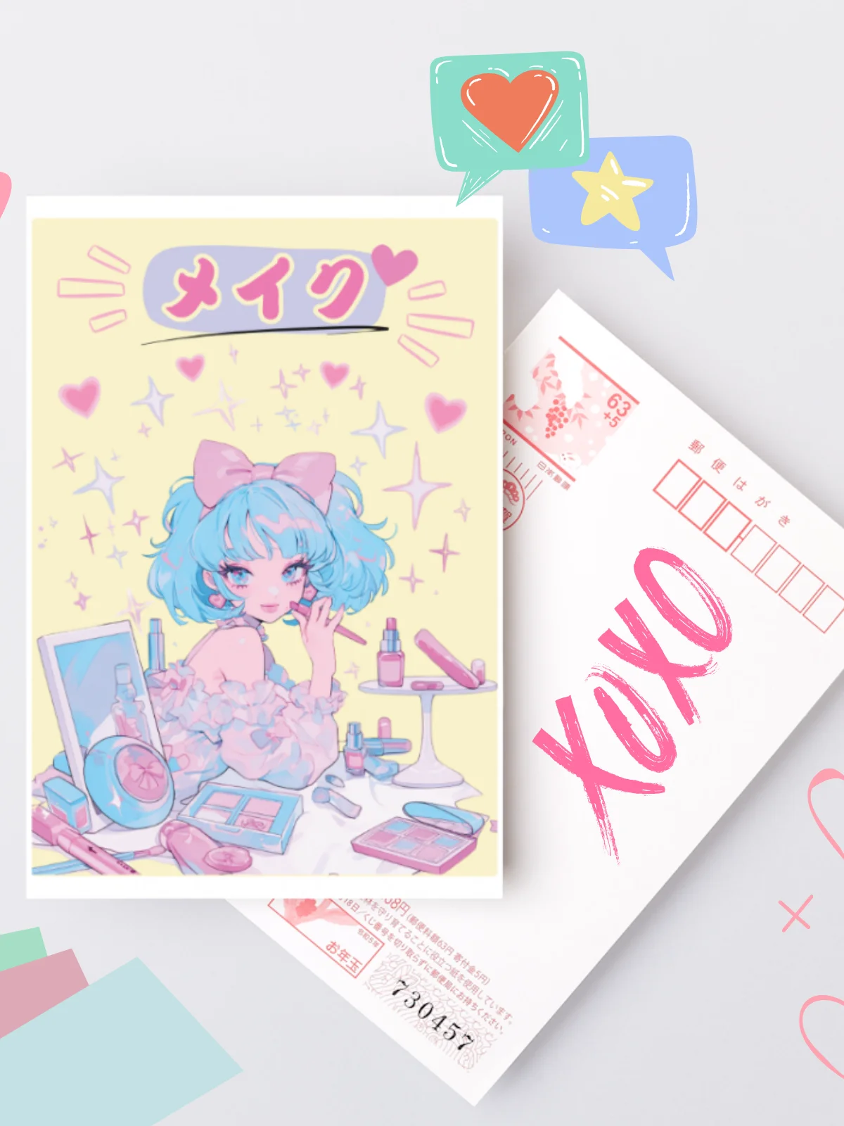 Retro 80's Anime Girl Print | Pastel Kawaii girl Art,Make-up Art Print | Kawaii Anime Art Postcard product image (7)