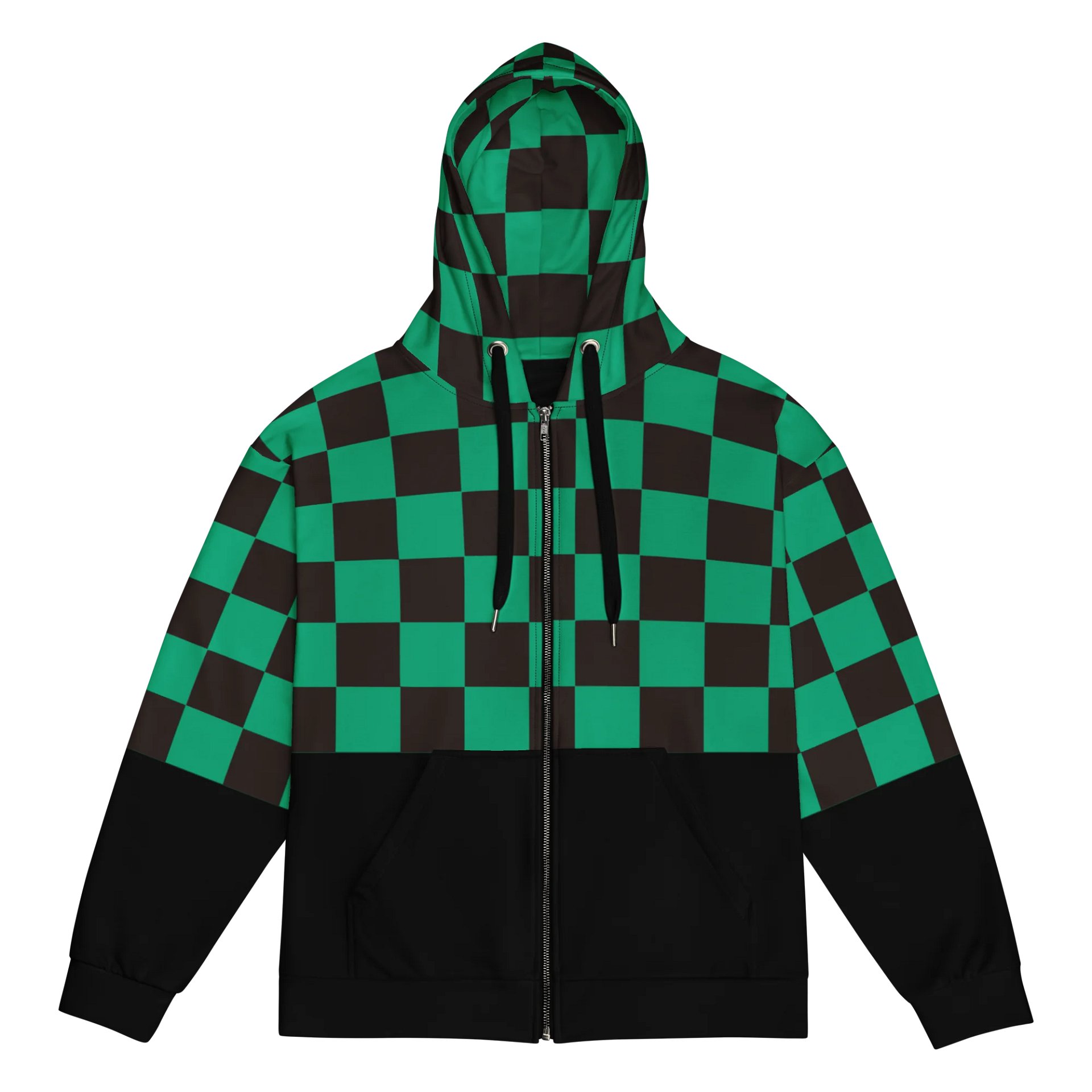 Green & Black Checkerboard All-Over Zip Hoodie product image (1)