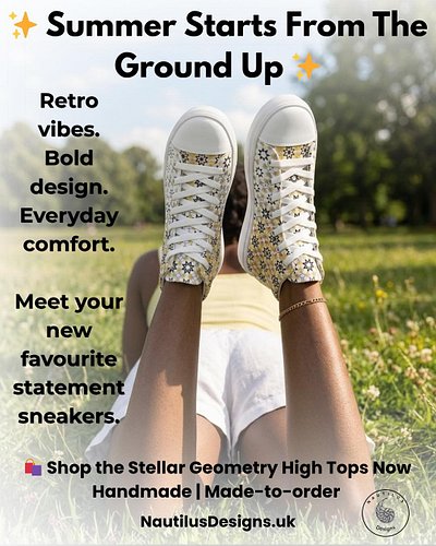 ✨ Your shoes should be the conversation starter ✨

Step into summer with our stunning Stellar Geometry High Tops — where retr...