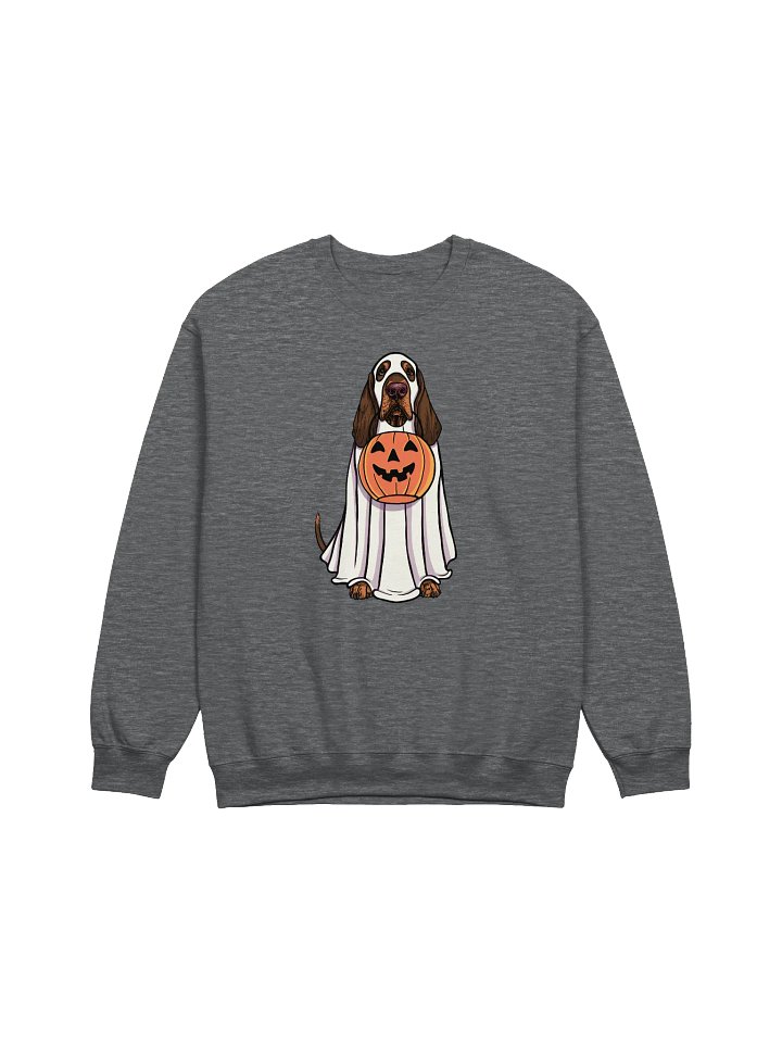 Funny Halloween Bloodhound(Brown & Tan) Sweatshirt | Funny Bloodhound Wearing a Ghost Costume and Holding a Pumpkin Basket product image (1)