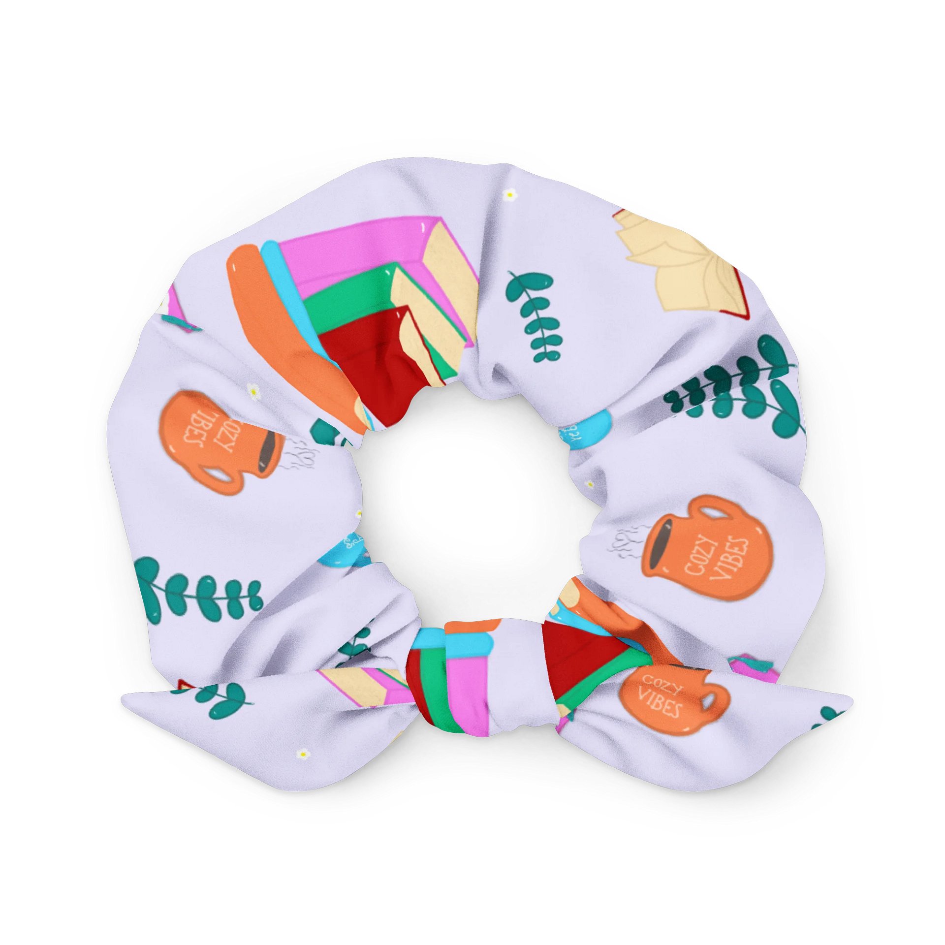 Cozy Book Lovers Pattern Scrunchie- Purple Background product image (2)