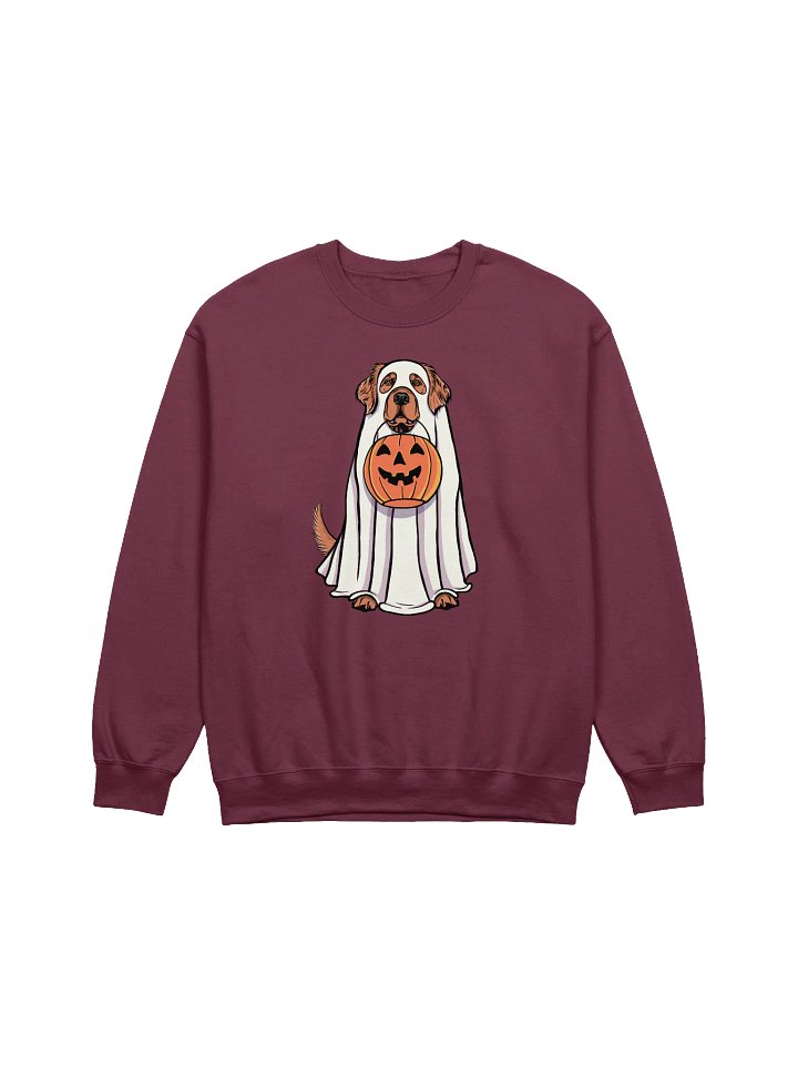 Funny Halloween Golden Retriever(Red) Sweatshirt | Funny Goldie Wearing a Ghost Costume and Holding a Pumpkin Basket product image (1)