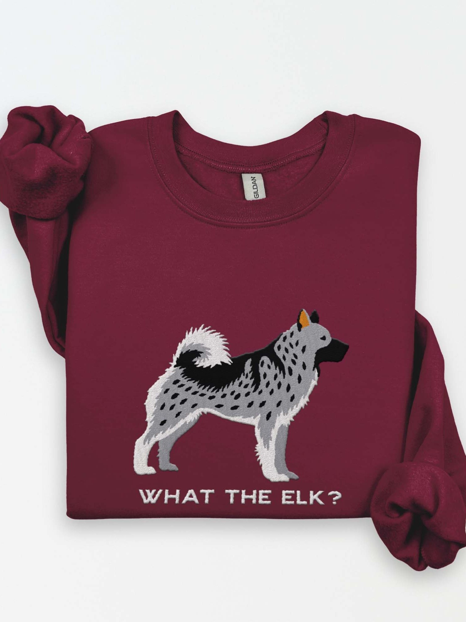What the Elk? Sweatshirt (Embroidered) of a Norwegian Elkhound(Gray) product image (1)