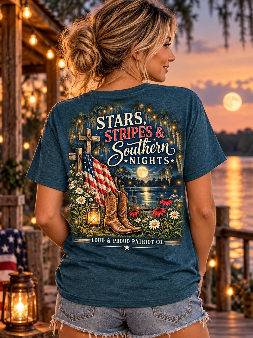 Stars, Stripes & Southern Nights – Women's Patriotic Relaxed-Fit Premium Tee product image (4)