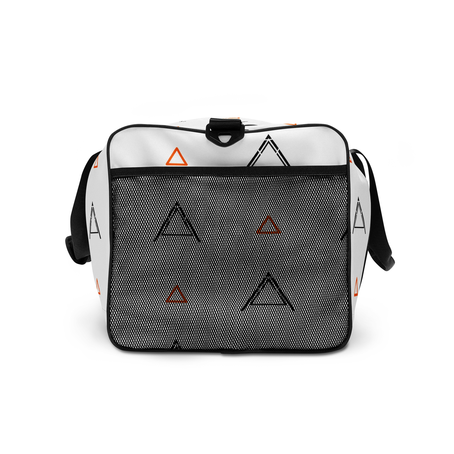 Anzodo Geometric Streetwear Duffle Bag – Black & Orange Tribal on White Canvas product image (7)