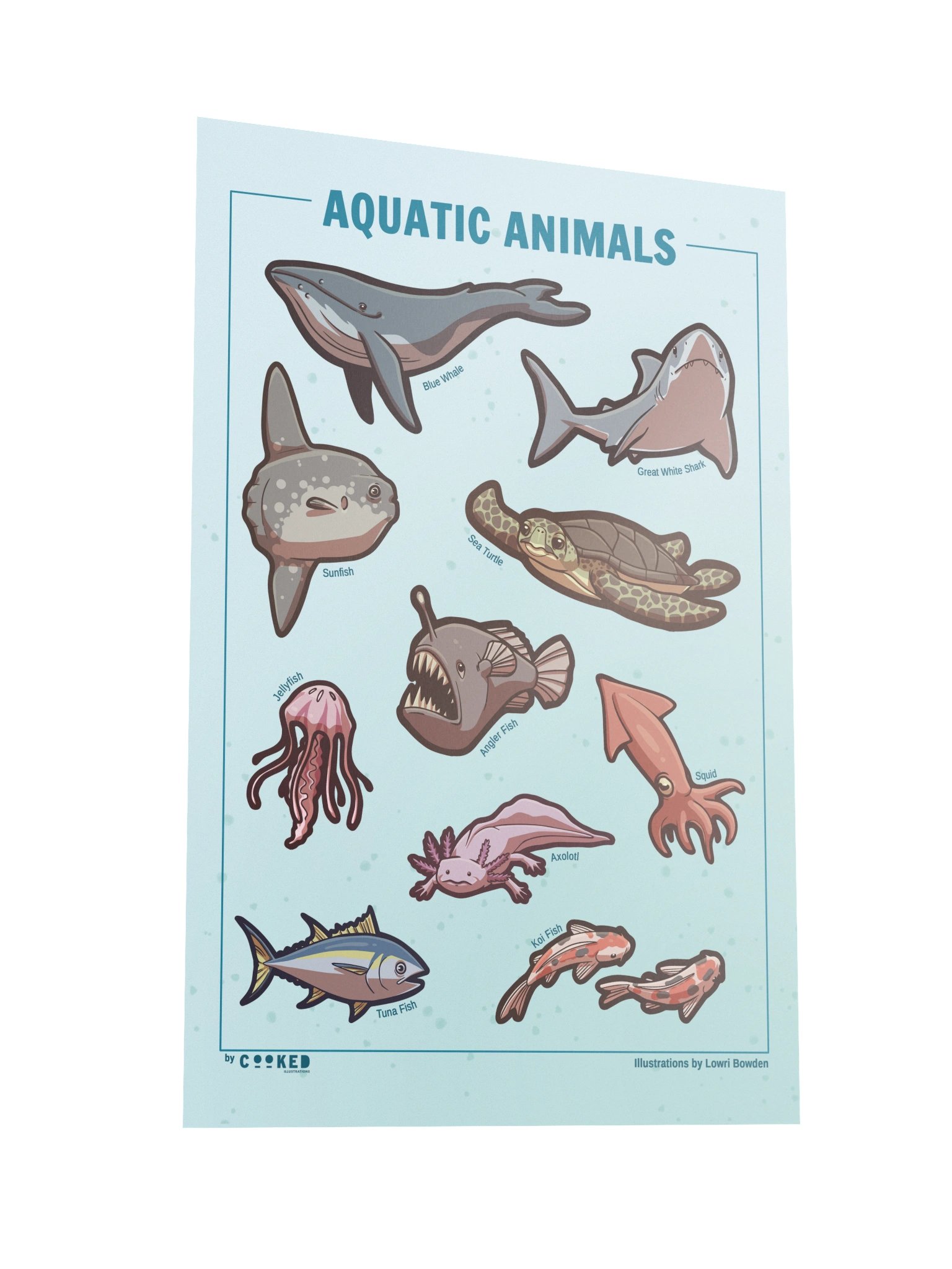 Aquatic Animals Poster - 10 Illustrated Water-dwelling Animals - Original Illustrated Poster product image (4)