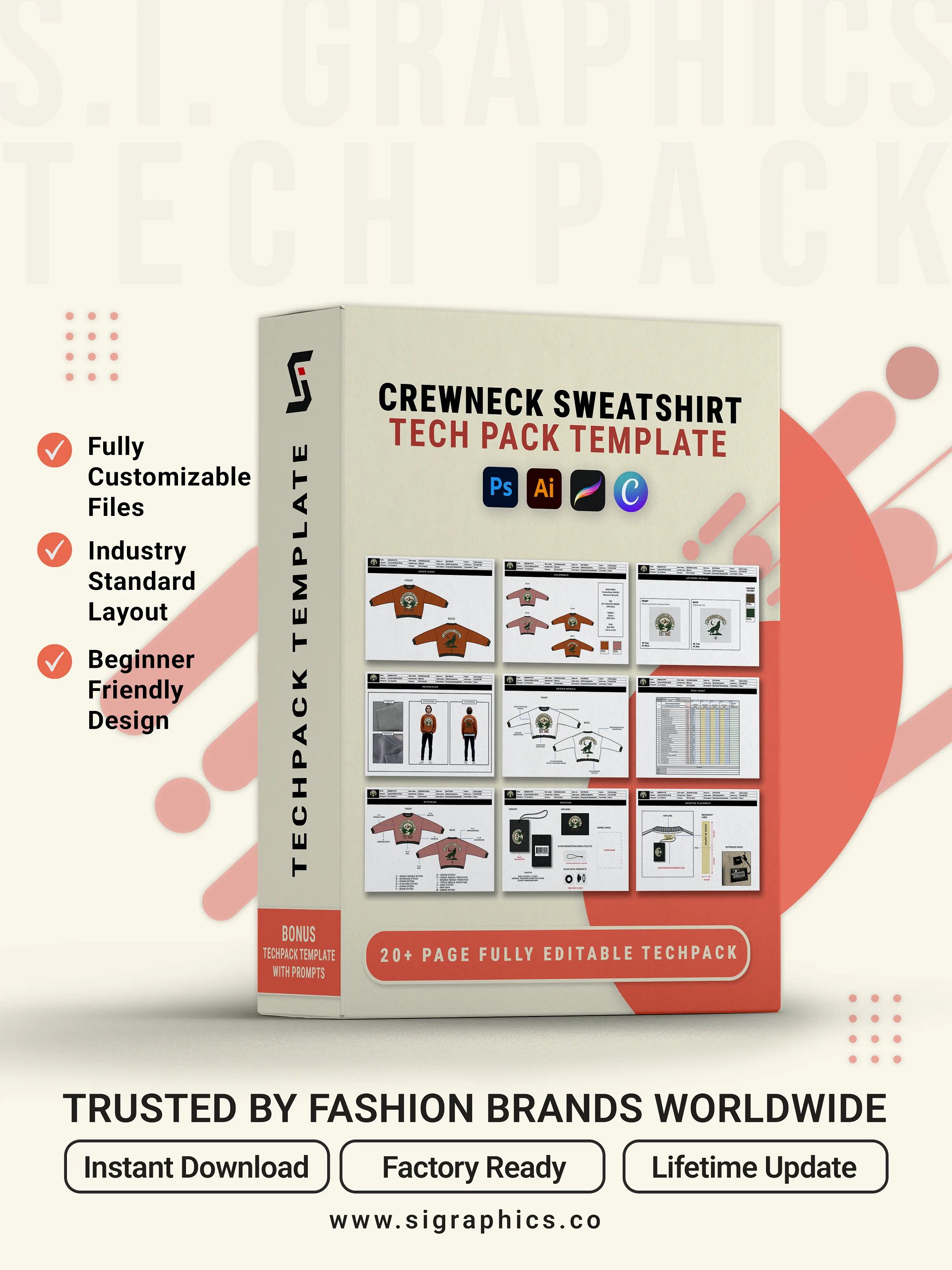 Crewneck Sweater Sweatshirt Tech Pack Template product image (1)