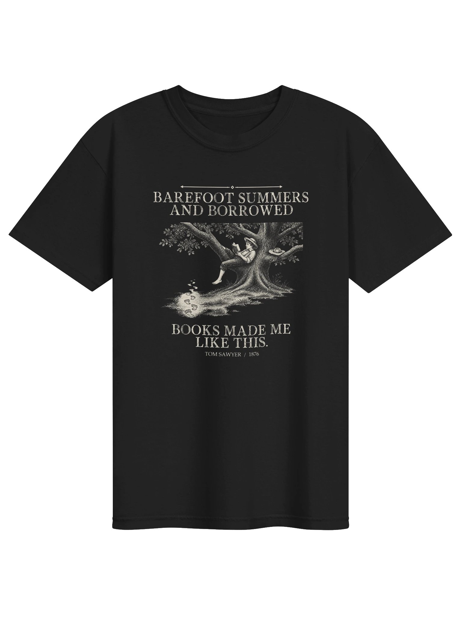 Barefoot Summers Borrowed Books Made Me Like -- The Adventures of Tom Sawyer Tee (Dark) product image (1)