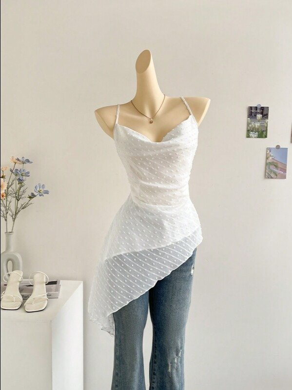 Blanc Criss-Cross Draped Cami Top — White product image (1)