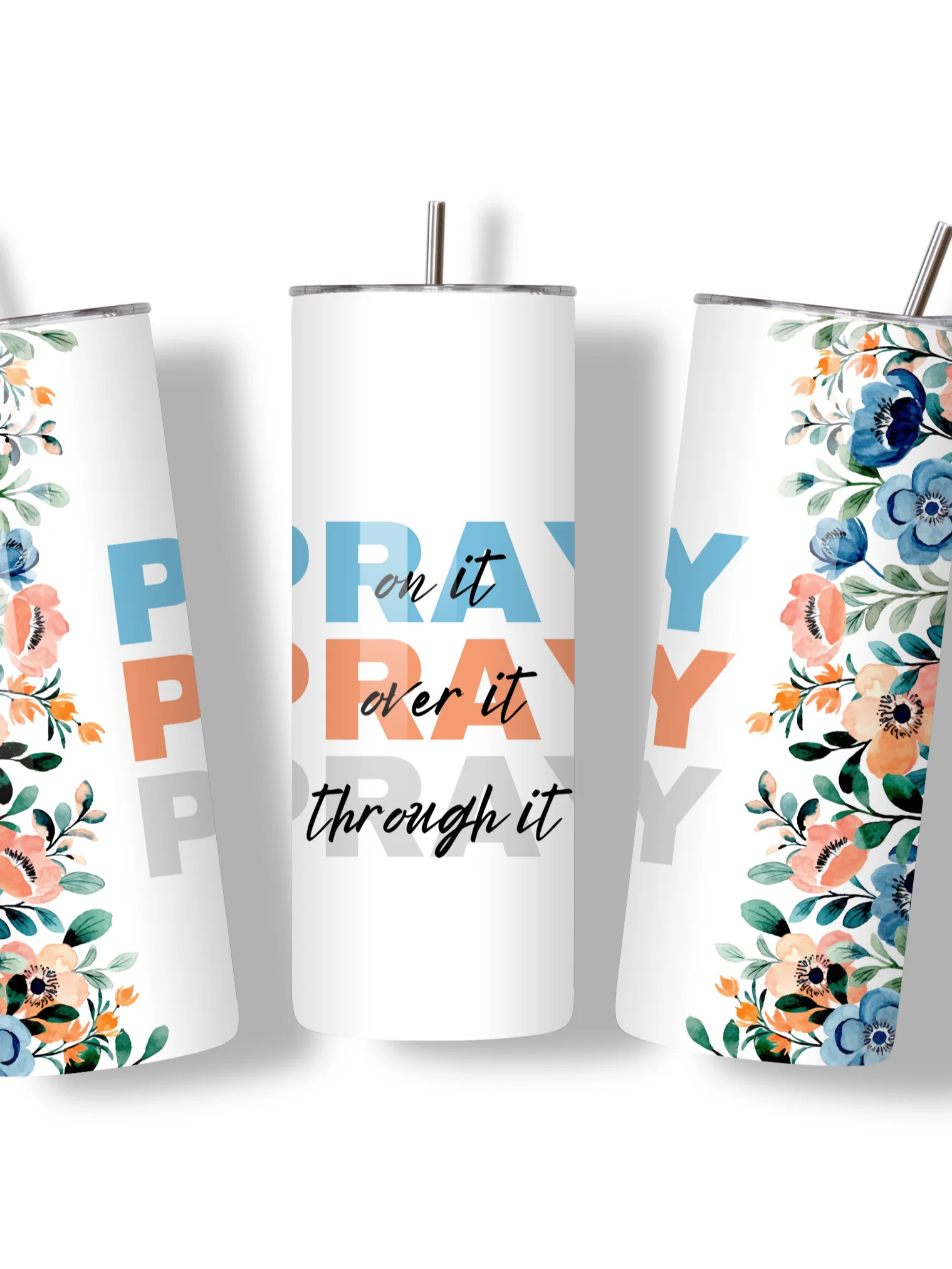 Pray On It, Prayer 20oz Skinny Tumbler with Metal Straw – Inspirational Floral Design – Double-Walled Insulated Stainless Steel Tumbler for Hot & Cold Drinks, Gift for People of Faith product image (3)