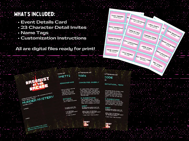Arsonist at the Arcade - A Family-Friendly Videogame Themed Mystery Party Game - Invitations Add-On product image (2)