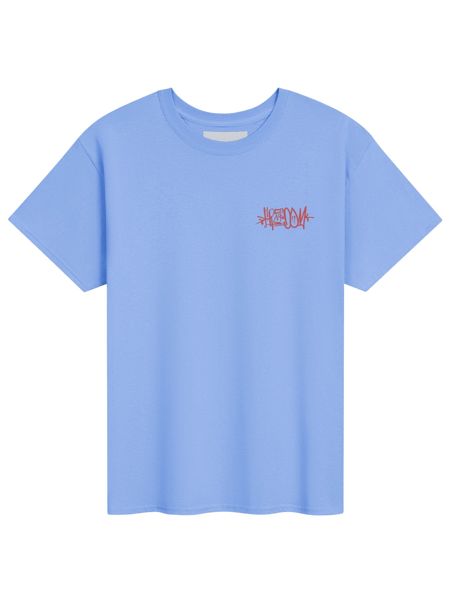 Hidenza Graffiti Tag Tee – Periwinkle Blue Oversized T-Shirt with Red Graffiti Chest Logo product image (1)