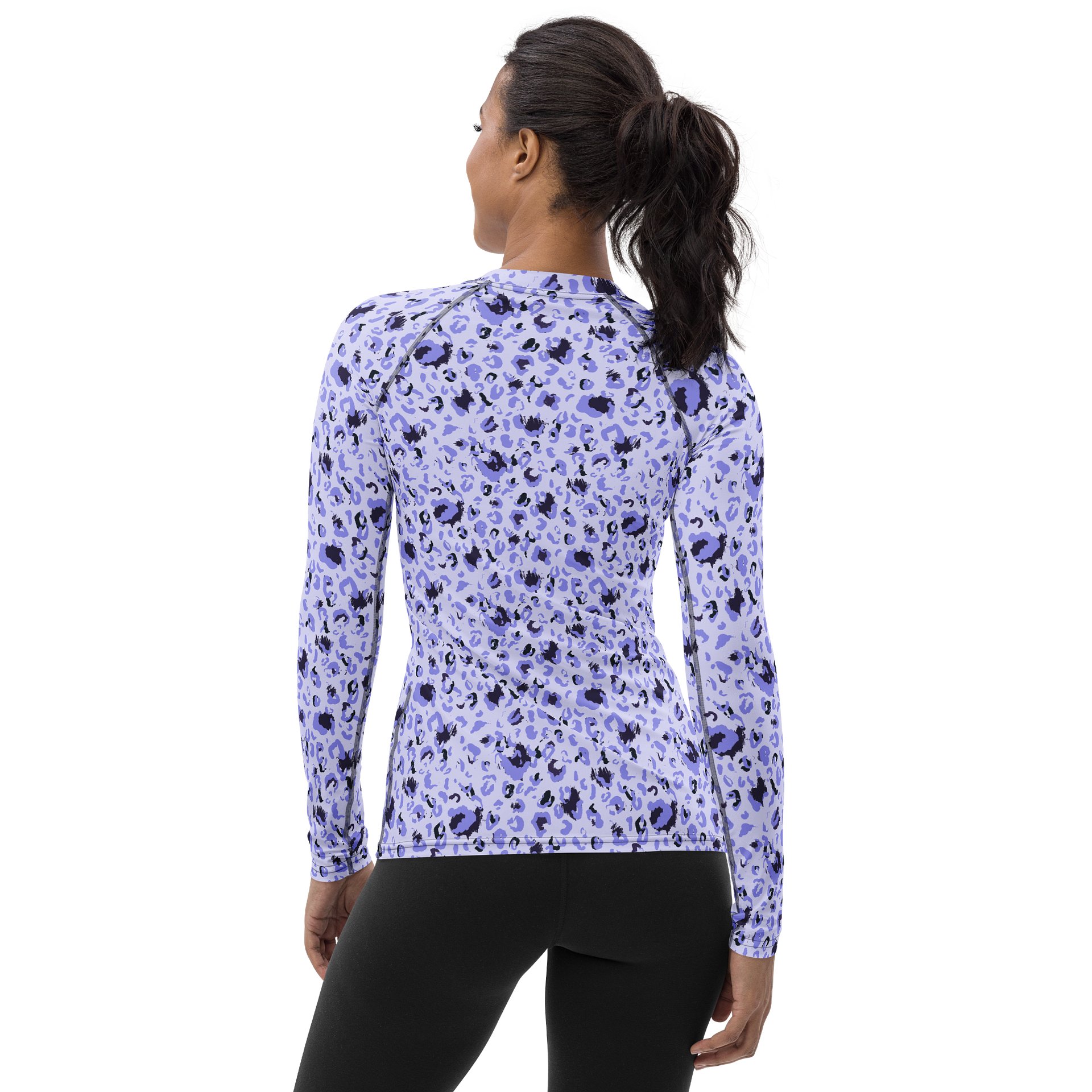 Bold Purple Leopard Spots Women’s Rash Guard product image (2)