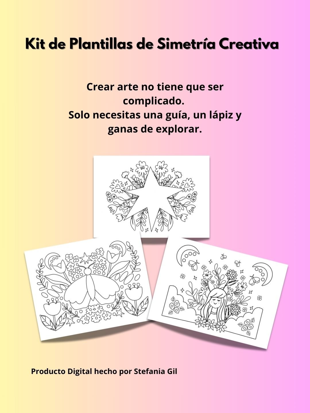 Plantillas de Arte Simétrico para Calcar y Colorear — 3 Templates de Dibujo Creativo (PDF descargable) product image (4)