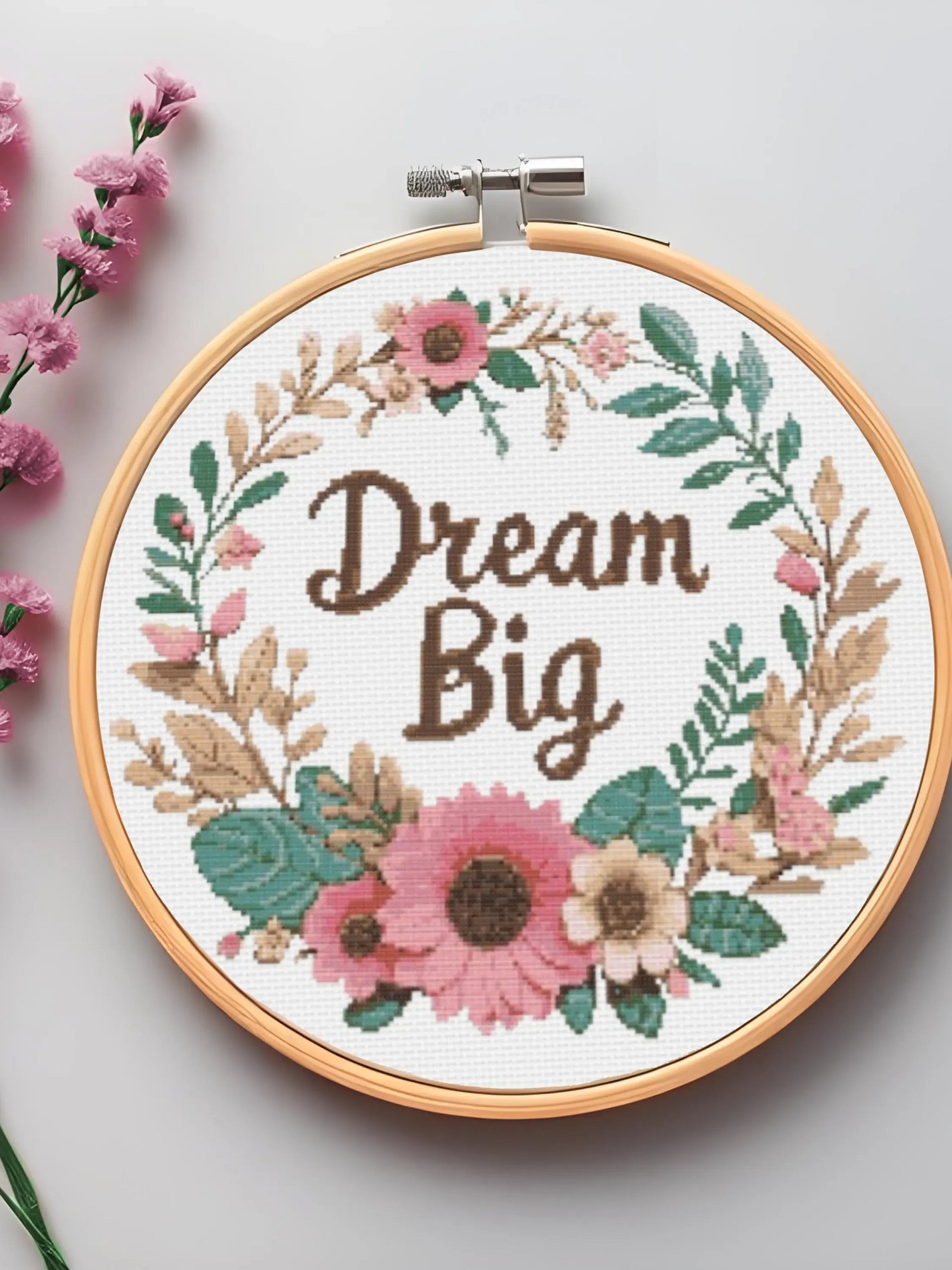 Dream Big Floral Wreath Cross Stitch Pattern product image (4)