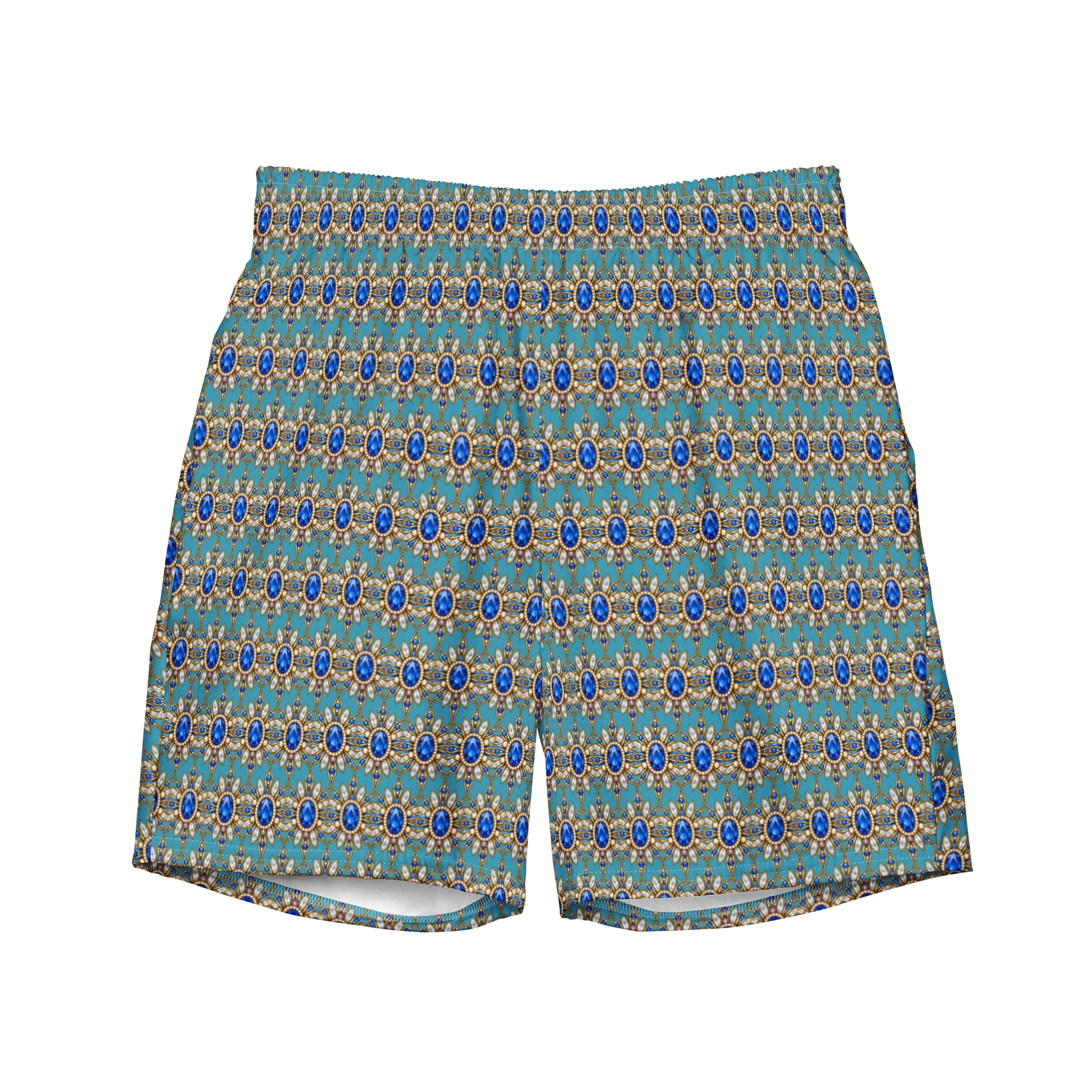 Blue Jeweled Brooch Motif Swim Trunks product image (1)