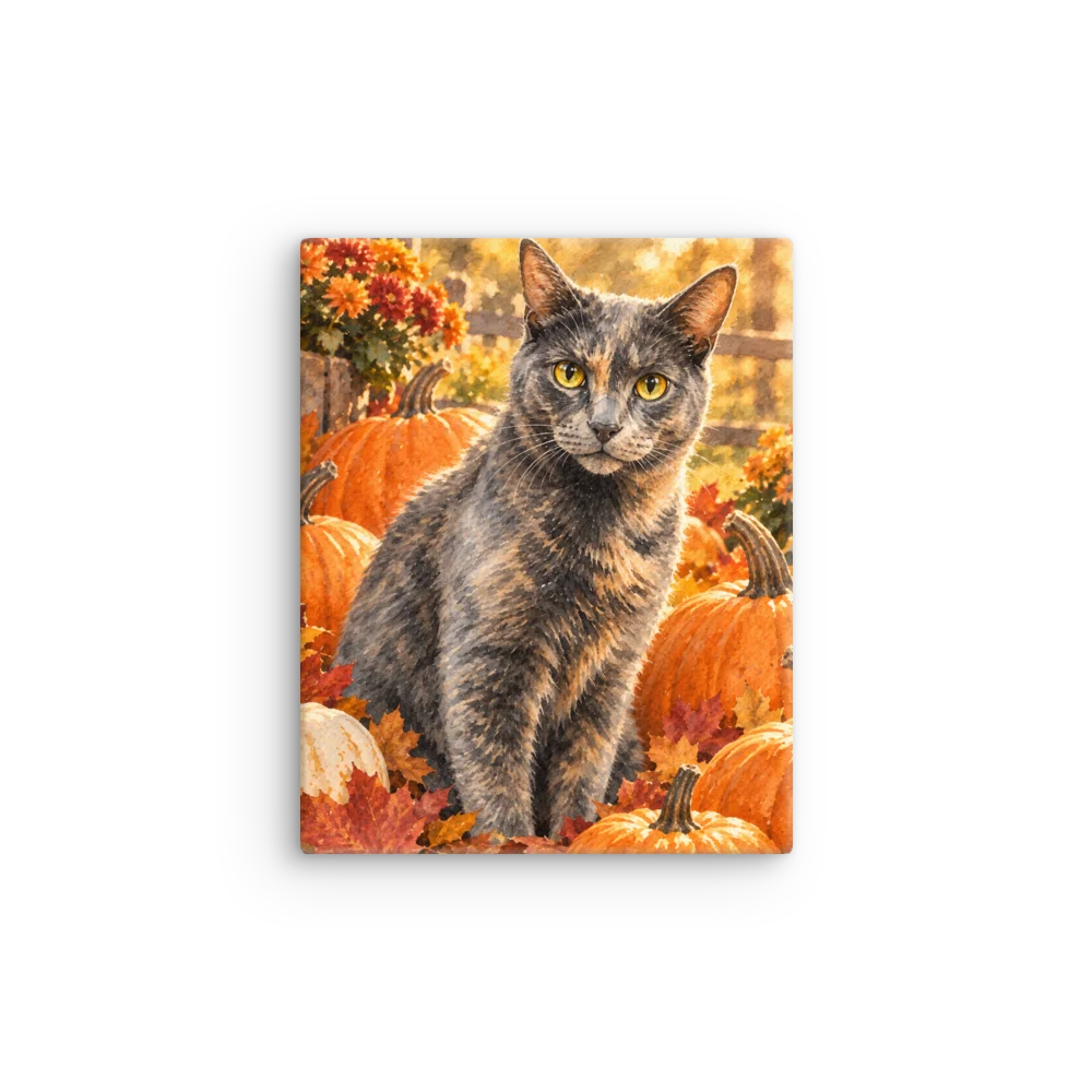Autumn Cat with Pumpkins Canvas Wall Art product image (1)