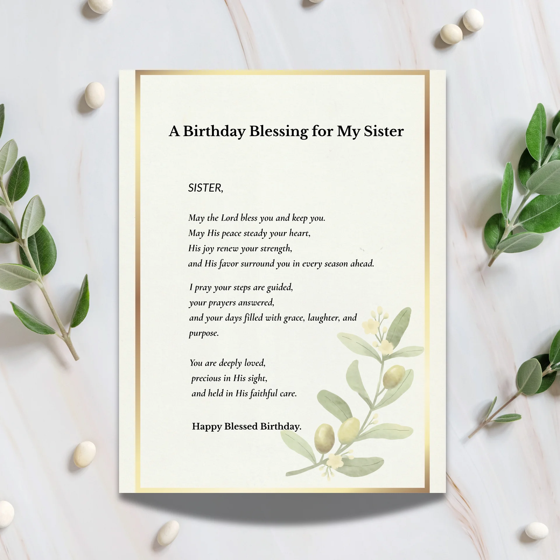 Christian Birthday Prayer Card for Sister • Botanical Blessing (PDF/JPG) product image (2)