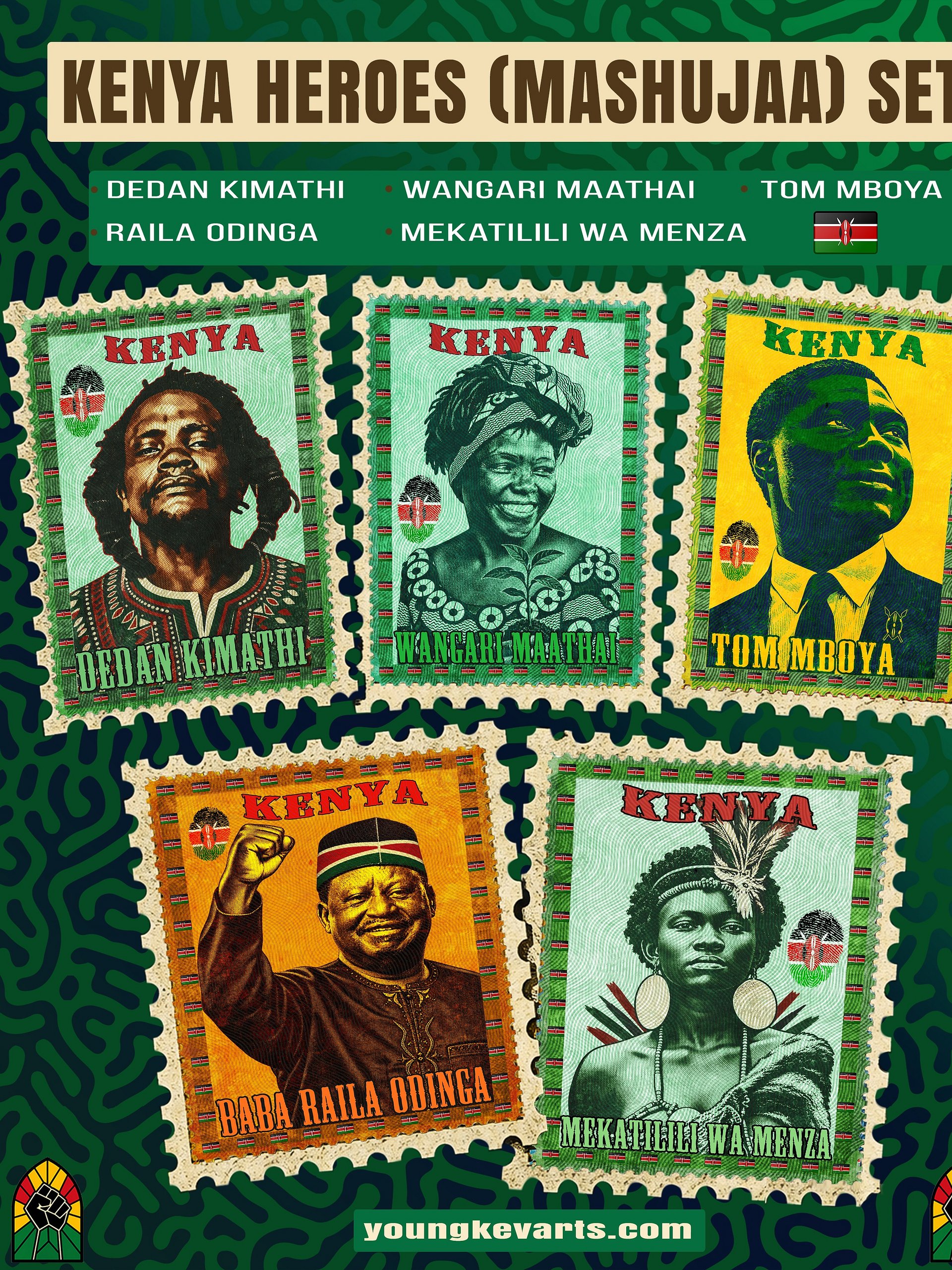 Kenya Heroes Vintage Stamp Sticker Set | Mashujaa Day Gift product image (6)